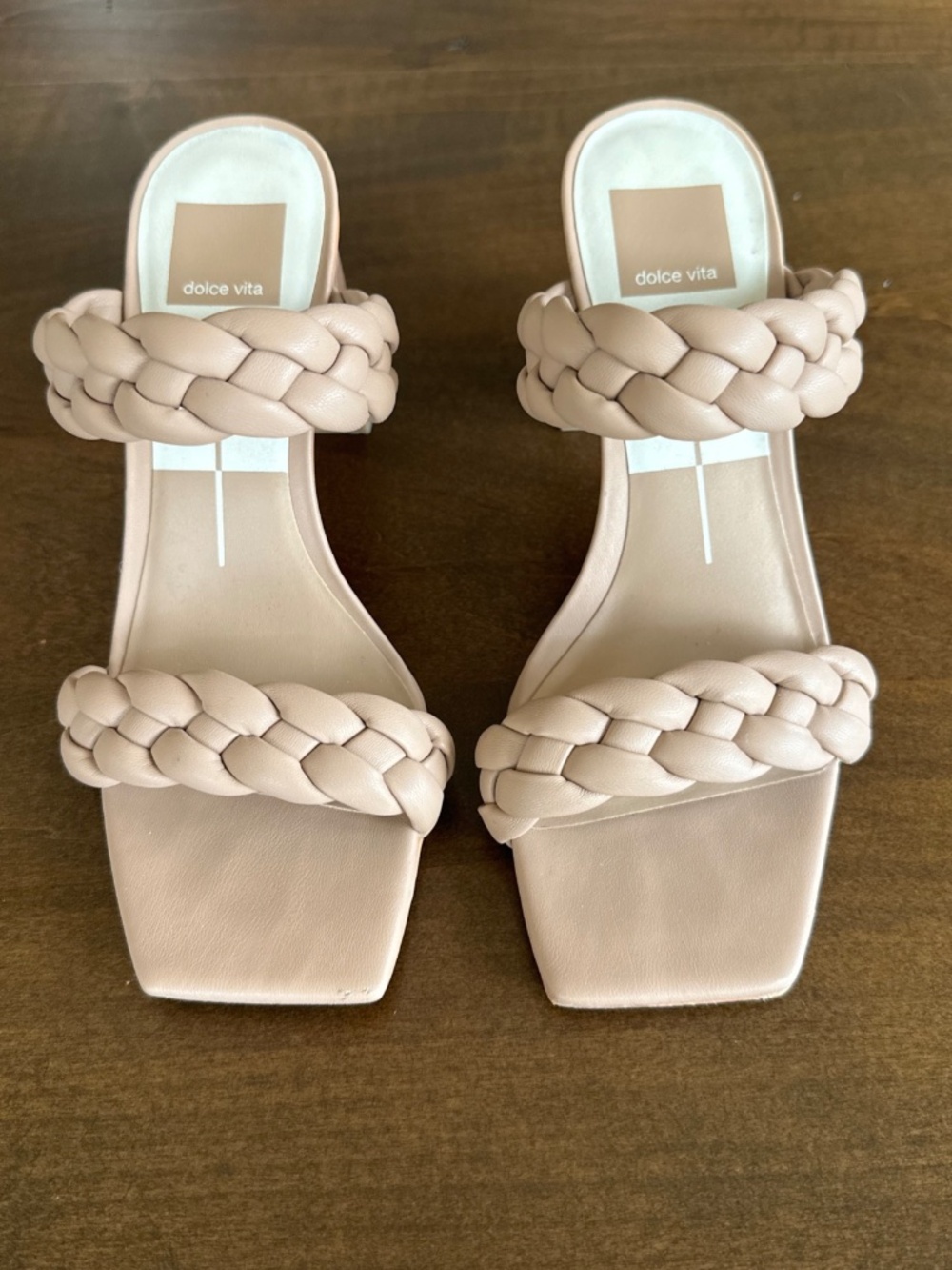 Dolce Vita Paily Braided Two-Strap Healed Sandal Square Toe Size 7 Nude Tan